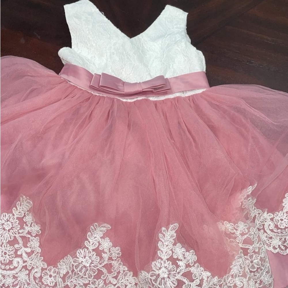 Charming Pink and White Lace Kids Dress